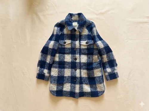 Manteau laine carreaux bleu - laine,