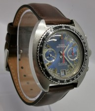 Vtg 1970s Swiss Emperor Chronograph Blue Face Cal Valjoux 7734 Gents 40mm Watch