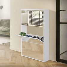 Range-chaussures 3 compartiments armoire rangement blanc miroir 63x17x102,5 cm