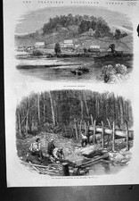 Antique Print Chaudiere GFields Canada Dwellings Diggings Tributary C 1850 19th