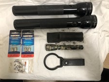 Vtg 12" Mag-Lites 2 3D Flashlights Plus 1, 6" MiniMagUSA, Black Police Style