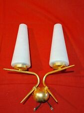 Antique Metal Doree Opaline Wall Sconces 1960s Vintage 