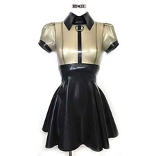 Black Splicing Transparent Black Latex Dress Back Zipper Translucent Party Skirt