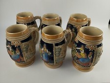 Lot of 6 Vintage Marzy & Rémy Stamped Ceramic Beer Mugs.