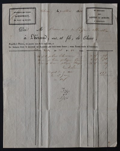 Facture thiers 1841 heraud - facture, l'heraud
