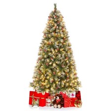 Sapin de Noël Artificiel Pré Éclairé 195 cm Arbre de Décoration 420 Lumières LED