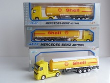 WELLY LOT DE 3 CAMIONS MERCEDES BENZ ACTROS ET LEUR REMORQUE SHELL 1/87 EME