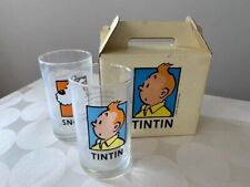 Unused! TINTIN Glass Tumbler Set of 2 Les aventures de Tintin with Box JAPAN