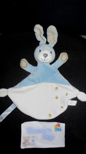 Doudou plat lapin blanc - doudou, bleu