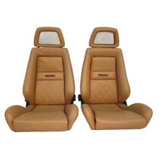 PAIR OF Used AUTHENTIC RECARO LX Tan Leather Net Headrest seats RACING CARS