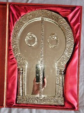 Miroir marocain PORTE MAURESQUE cadre feuille argent massif martelé - Coffret
