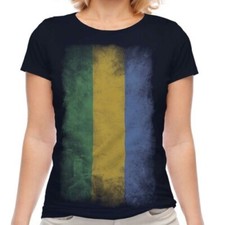 Gabon Délavé Drapeau Femmes T-Shirt Gabonais Maillot de Football Cadeau