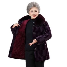 Hiver Femmes Faux Col Fourrure Manteau Polaire Doublé Chaud Veste Bouton Épais