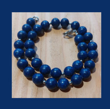 Collier ras du cou, lapis lazuli, acier, pierre gemme, bleu foncé, lithothérapie