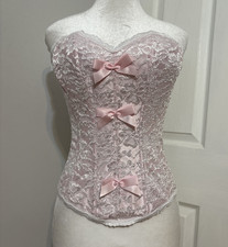 Vtg NWT Empire Intimates Pink Bustier Corset Lace Up Coquette Wench Sz 36 USA