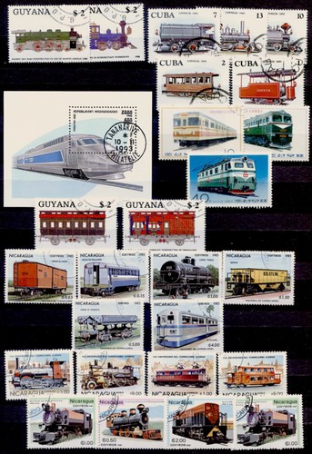 Trains lot 27 timbres - trains,