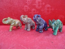 4 Beautiful Stone Statues Elephants In Semi-Precious Stone!