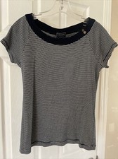 Chaps Women Gorgeous Blue White Stripe Blouse Top Sz M Short sleeve