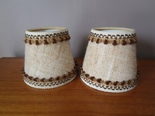 2 Petits abats jours  tissus Beige Marron / toile de jute avec galons Vintage 3