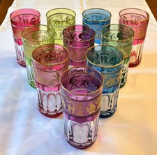 RARE SET! 10 Val St Lambert "Danse de Flore" 10 oz. Highball/Tumblers - 5 Colors