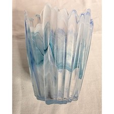 Vintage Stretched Glass Vase Iridescent Ribbed Style Blue White Green 5" x 5"