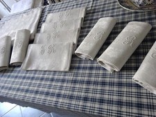 Antique Linen Tableware Tablecloth and 10 Towels Linen Damascus Monogram JR
