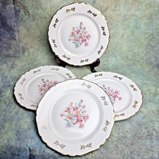 Lot de 4 assiettes décoratives vintage - fleurs et bord doré - L.T. France