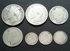 Lot 7 PIECES ARGENT NAPOLEON III 2 FRANCS 1 FRANC 20 CENTIMES 1866 1867 1868