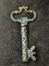 Antique Key Shaped Corkscrew - Patinated Metal Gold Decor - 13cm / 105g 