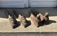 2 Pairs Antique Black Cast Iron Head Fireplace Chimneys