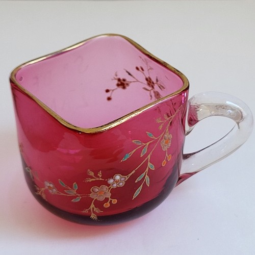 Tasse verre rose émaillé art - verre,