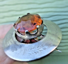 Vintage Écossais Plaque Argent & Grand Cairngorm Broche Chardon C.1940 / 50s