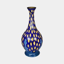 Gouda Holland 1931 Vintage Art Pottery Blue Yellow Patterned Ceramic Vase 