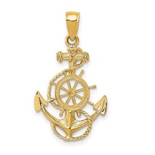 10k Yellow Gold Anchor and Wheel Charm Pendant