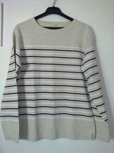 Pull coton écru rayé