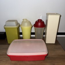 VTG Lot 5 Tupperware Shaker Bottles Pickle Keeper Craft Tote Box Cheese Holder