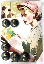 ANTIQUE WOODEN AND METAL BUTTONS ON CARD DIAMETER 1.8 CM 1940s