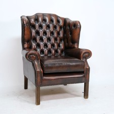 Chesterfield Fauteuil II Queen Ann Cuir Cheminée Récolte Ouïe Meubles de Style