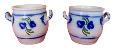 Gres D'Alsace Salt Glaze Double Handle Pottery Lot of 2 VTG Floral Pattern Pots