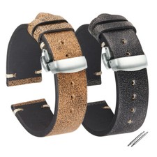 Vintage Leather Bracelet Watch Band Strap Replacement Deployment Butterfly Clasp