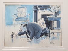 DESSIN  original GOUACHE scène HUMORISTIQUE "SANS PAROLES"signé TETSU(1913-2008)