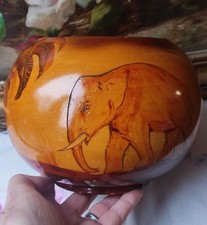 ANCIEN POT VASE BOULE EN BOIS