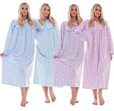 Women Cotton Long Nightdress Thermal Floral Button Long Sleeve Soft Nightwear