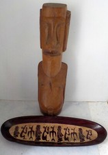 Statue Moai 30,5cm + plateau Rapa Nui Ile de Pâques en bois sculpté