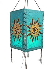 Abat-Jour OM En Soleil, Turquoise, Papier LOKTA Lampe, Lampion Suspension Népal