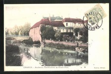 Old postcard Chablis, old fortifications and grand bridge 1906 
