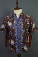 BALI BIDADARI BATIK Multicolor Paisley Jasquar Short Sleeve Button Down Shirt M