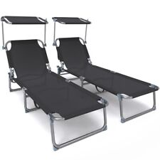 VOUNOT Transat pare soleil Textilene et range magazine Lot de 2 pcs Noir
