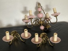 Lustre + 2 appliques Bobèches Opaline rose style Louis XV