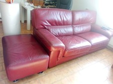 Canapé convertible lit en cuir de buffle avec pouf made in France 